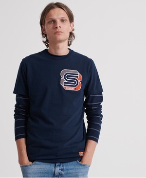 Superdry Podium Embroidered Férfi Pólók Sötétkék | KIZTJ2375